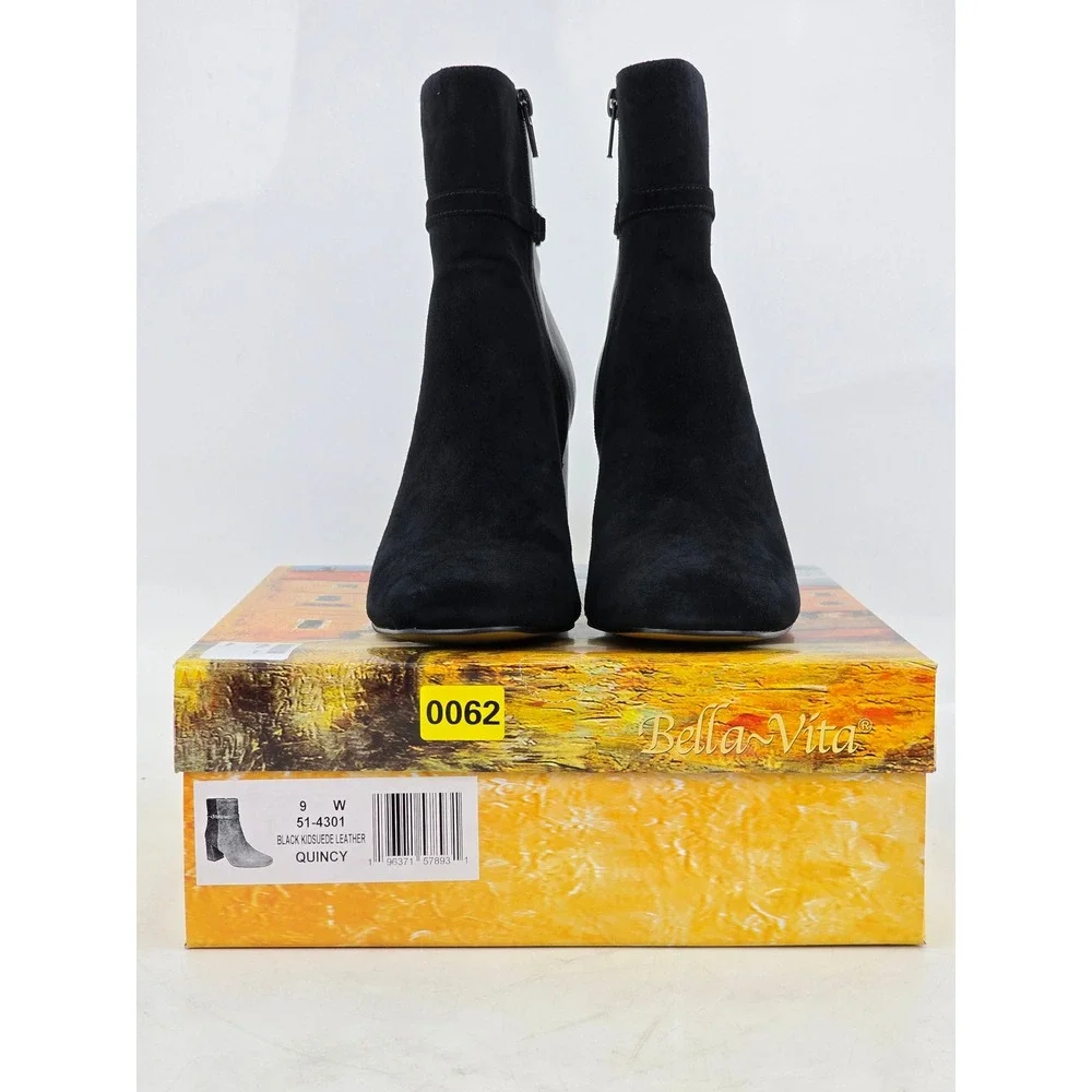 Bella Vita Quincy Booties Womens 9W Black Kidsuede Leather Ankle Boots - New